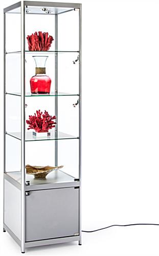 with Base Cabinet Lighted Silver Tower Display Case
