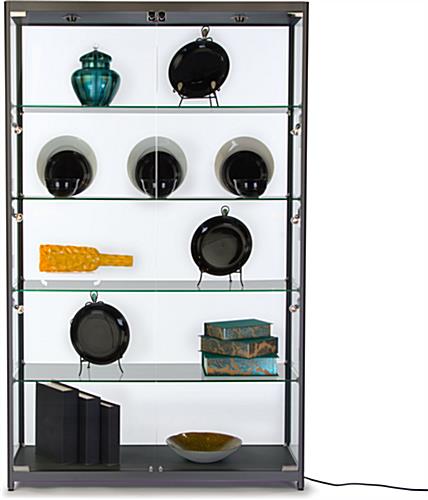 with (4) Glass Shelves Full View Lighted Black Showcase