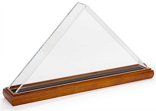 Folded Flag Holder Clear Acrylic - Add American Pride to your Home or Office Folded flag holder clear acrylic with cherry base