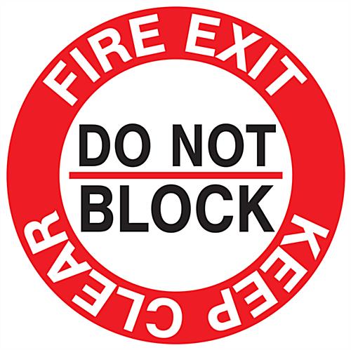 Fire Safety Exit Sticker Uses Concise, Easy to Read Language to Warn and Guide Employees Fire safety exit sticker with red, black, and white graphics