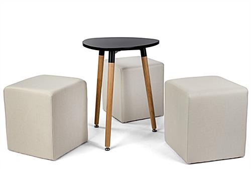 Low Triangular MDF Coffee Table Seating Set Works Well in Trade Show Booths Low triangular MDF coffee table seating set with 15 inch high ottomans