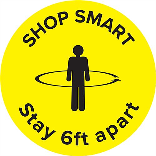 Physical Distancing "Shop Smart" Floor Decal - Great for Line Spacing Bright yellow physical distancing "shop smart" floor decal