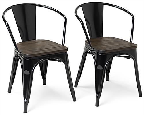 This Metal Bistro Chair Set Is Perfect for Bars and Restaurants 19.75 inch wide metal bistro chair set with elm wood seats
