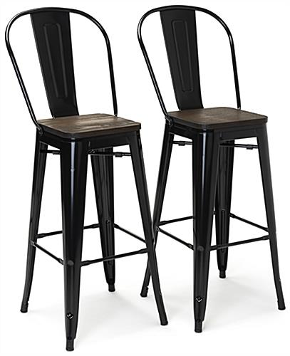 This High Back Bar Stool Set Is Ideal for Restaurants High back bar stool set with wood and metal construction