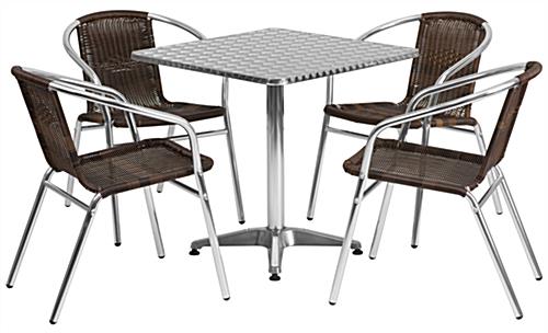 Square Aluminum Indoor/Outdoor Table Set for Patios and Gardens Square aluminum indoor/outdoor table set with 5 pieces