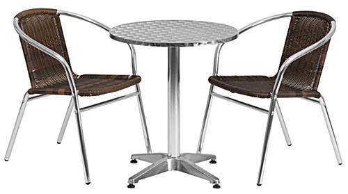 Aluminum and Rattan Indoor/Outdoor Cafe Set for Patios Aluminum and rattan indoor/outdoor cafe set with 3 pieces
