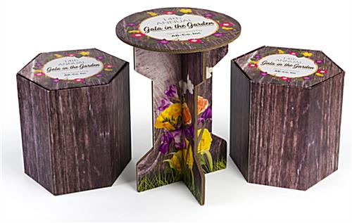 3-Piece Custom Print Branded Cardboard Event Table Set Branded cardboard event table set with 1 table and 2 stools