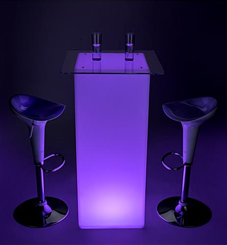 Bright Glowing Light on LED Tall Boy Bar Table Set LED tall boy bar table set lit with bright colorful light