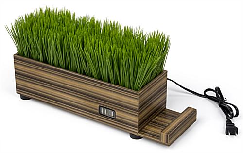Zebra Wood Potted Grass Device Charger with Modern Design Makes a Stunning Accent Piece dual purpose zebra wood potted grass device charger