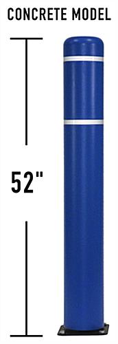 This Blue 52" Bollard with Spring Base can Help Protect Vehicles from Unnecessary Damage Blue 52 inch bollard with spring base and white reflective tape