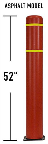 This 52" Red Flexible Traffic Bollard with Reflective Tape is Ideal for Busy Parking Lots Red 52" flexible traffic bollard with two yellow reflective stripes
