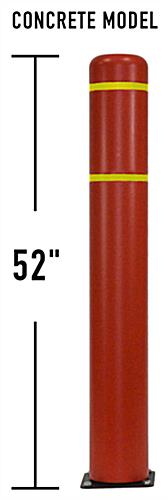 This Red 52" Bollard with Spring Base Will Help Protect Vehicles from Unnecessary Damage Red 52 inch bollard with spring base and two yellow reflective strips