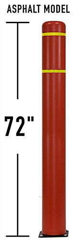 This 72" Red Flexible Parking Bollard Will Delineate When Hit by Parking Lot Vehicles Red 72 inch flexible parking bollard with steel base