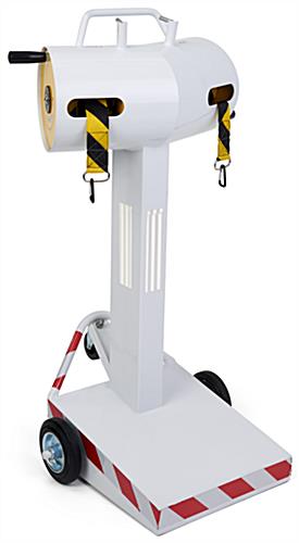 This Dual Retractable Belt Barrier Features Reflective Tape to Provide Visibility in Garages at Night This dual retractable belt barrier has reflective tape