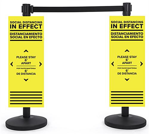These Bilingual Stanchion POP Distancing Signs Conveniently Come with Pre-Printed Messages Bilingual stanchion POP distancing signs with pre-printed message