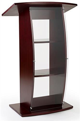 Curved Acrylic Mahogany Pulpit – Suggested for Presentations, Trade Shows, Churches & More! Curved acrylic mahogany pulpit with clear front panel