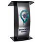Contemporary curved lectern with custom panel and opaque acrylic front