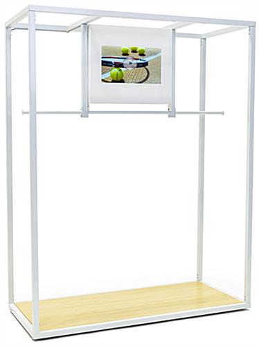 Clothing Rack with Video Screen Is Perfect for Retail Stores and Showrooms White 84 inch tall clothing rack with video screen