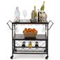 Three-tiered beverage cart with wine storage and pull handles