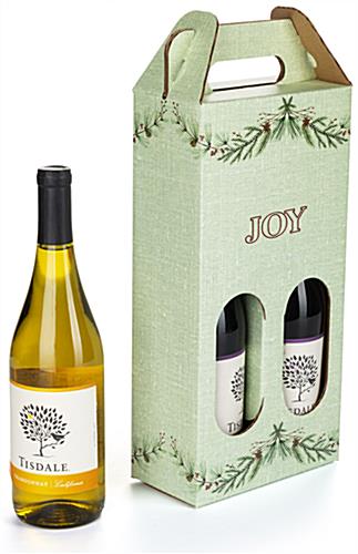 The Green Joy Burlap Pre-Printed Cardboard Wine Carrier is a Fun Way to Spread Holiday Cheer This Season Pre-printed cardboard wine carrier with green burlap design