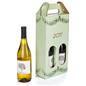 Pre-printed cardboard wine carrier with green burlap design