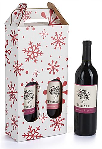 This Red Snowflake Pre-Printed Cardboard Wine Carrier is a Great Way to Spread Some Holiday Cheer Pre-printed cardboard wine carriers with red snowflake design