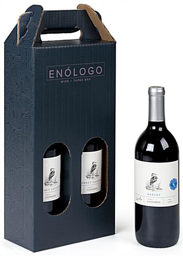 This Custom Printed Cardboard Wine Tote Is a Modern Branded Bottle Packaging Solution Custom printed cardboard wine tote with two 750ml bottle capacity