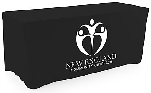 These Black Custom Printed Fitted Tablecloths Are Great for Community Outreach Black custom printed fitted tablecloths with premium polyester material