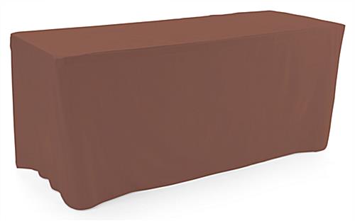 These Trade Show Table Throws are Flame Retardant for Added Safety Precautions Brown trade show table throws