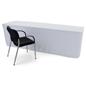 White trade show table throws with overlock stitched hem