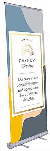 Retractable Banner Stand with 33 x 78 Custom Latex Printed Graphic - Silver Popup banner with kick-out stands