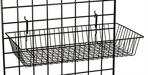 This 24" x 12" basket hooks onto gridwall panels 24" x 12" Gridwall Basket