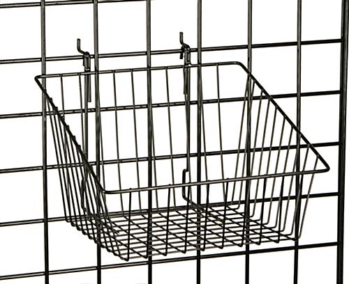 This 12" x 12" basket hooks onto gridwall 12" x 12" Gridwall Basket