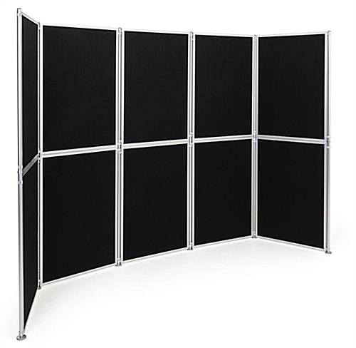 Clip and Pole Folding Display System Includes Ten Hook-and-Loop Receptive Fabric Panels Black panel clip and pole folding display system
