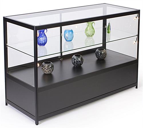 60 x 38 x 23-3/4-Inch, Tempered Glass And Black Aluminum Frame Display Cabinet Cash Counter: Feature Locking Storage Base