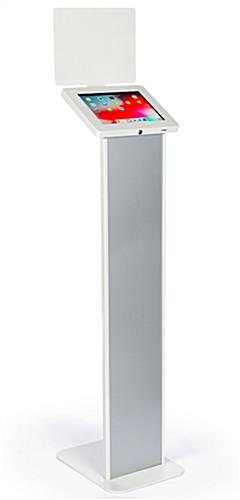 iPad Kiosk with Panel with Freestanding Slim Design Freestanding white iPad kiosk with panel for 9.7" devices
