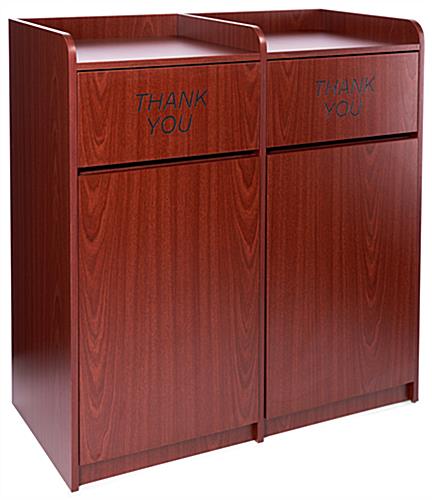 This Waste Cabinet Is Great in Any Food Court Waste cabinet with double-sided engraved Thank You Messages