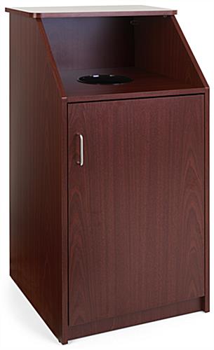 This Top Drop Waste Receptacle Has a Sleek Mahogany Melamine Finish Mahogany top drop waste receptacle