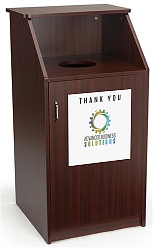 This Custom Printed Trash Can Receptacle Makes a Stunning Addition to Your Company Cafeteria Custom printed trash can receptacle has full color graphics