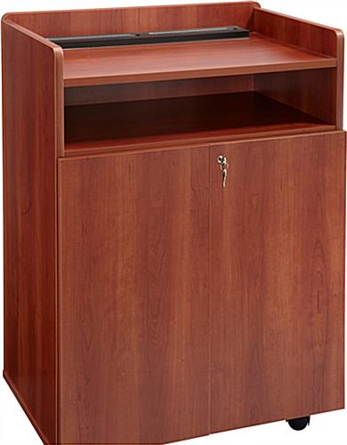 Cherry Mobile Presentation Stand with Locking Cabinet Cherry Mobile Presentation Stand with Locking Cabinet