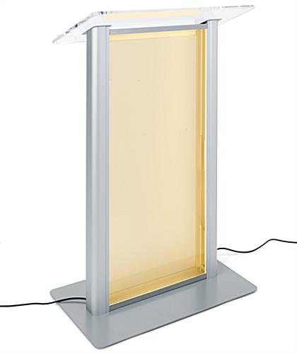 This Illuminated Frosted Acrylic Lectern Features Multiple Settings to Attract Shareholders to Your Speech Illuminated frosted acrylic lectern has AC power cord