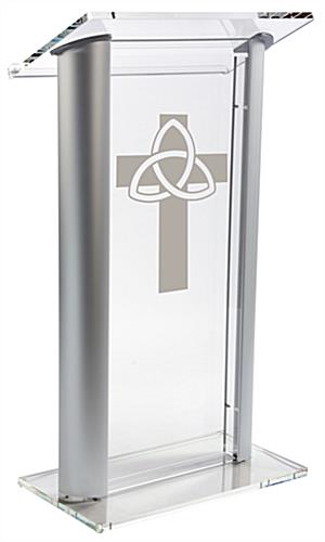 Acrylic Pulpit with Trinity Cross has Four Rubber Feet Acrylic Pulpit with Trinity Cross Ships Fully Assembled
