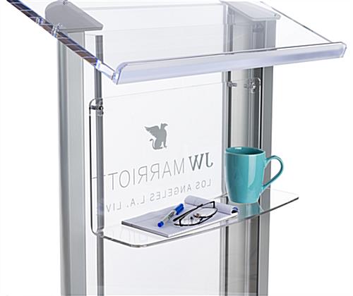 Presentation Notes fit on Clear Acrylic Shelf for LECTALAC Series Lecterns Clear acrylic shelf for LECTALAC series lecterns for presentation materials