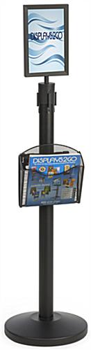 Stanchion w/ Literature Pocket & Sign Holder & Gray Belt – Propped Stanchion w/ Literature Pocket & Sign Holder & Gray Belt – Steel