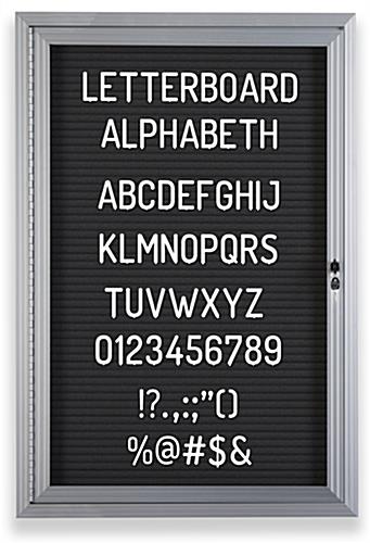 24 x 36 Enclosed Letter Board with 3/4" Letter Set, Wall Mount - Silver Letter board with additional numbers and punctuation