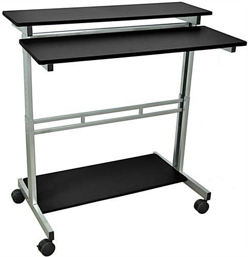 Height Adjustable Computer Desk, Black Laminate Surfaces Height Adjustable Computer Desk, Steel Frame