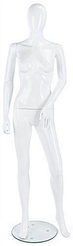White Female Mannequin with Shiny Surface White Female Mannequin with Tempered Glass Base