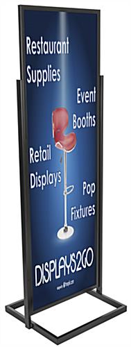 Propped View of Black 22" x 69" Poster Stand Top Loading Black 22" x 69" Poster Stand