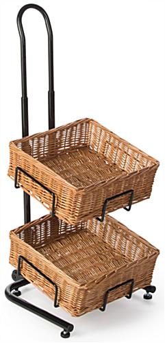 Propped View of 2 Tier Square Basket Stand Retail 2 Tier Square Basket Stand
