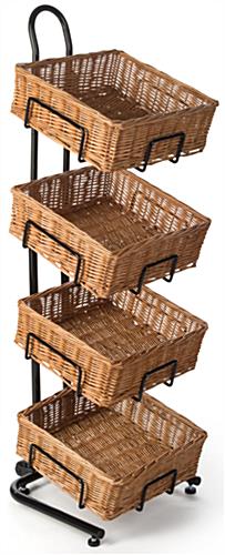 Propped View of 4 Tier Square Basket Stand Retail 4 Tier Square Basket Stand